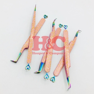 Eyelash Extension Tweezers Heart Design Cheetah Tweezers Stainless Steel Anti-Magnetic Sharp Tip 90 Degree Hand Tested Custom - Product Image 1