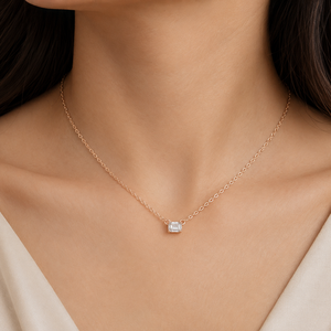14K Rose Gold Lab Grown Diamond <b>Emerald</b> Cut Luxury Minimalist Women's Wedding Gift Everyday Wear Necklace - Product Image 1