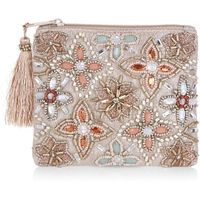 Dompet Koin Kanvas Katun Ringan Ramah Lingkungan, Bordir Tangan Premium, Berhias Manik-Manik, Penutup Ritsleting, Elegan, Tradisional, Mini