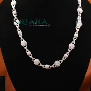 Moissanite <b>Statement</b> <b>Necklace</b> S925 Silver Rhodium Plated Figaro Chain Round Brilliant Cut Unisex Luxury Everyday Wear - Product Image 5