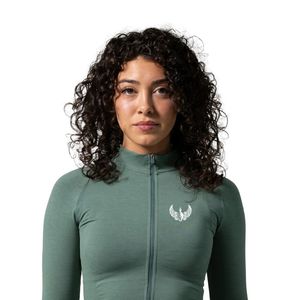 Women's Olive Green Full Zip Performance <b>Jacket</b> Long Sleeve Stretch <b>Workout</b> Running Gym Fitness Activewear Lightweight <b>Jacket</b> - Product Image 2