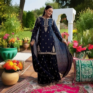 Ensemble haut de gamme Sharara Dupatta Zimmy Choo avec broderie à sequins - Product Image 1