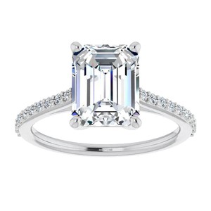 <b>Emerald</b> Cut Moissanite <b>Ring</b> 925 Sterling <b>Silver</b> White Gold Plated Engagement Wedding Party Anniversary Promise <b>Ring</b> Her - Product Image 1