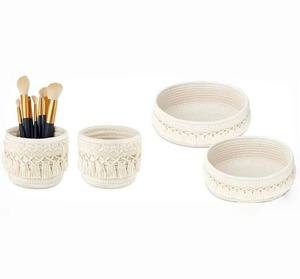 Multisize White Macrame Basket For Makeup Brush Storage <b>Paint</b> Brushes And Daily Essentials Stylish Organizer <b>Set</b> From India - Product Image 1