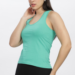 Débardeur court OEM pour femme en coton/élasthanne, col rond, couleur unie, sans manches, respirant, coupe ajustée, avec logo personnalisé sérigraphié - Product Image 5