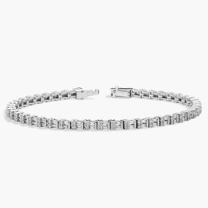 Women's Luxury Round & Baguette Natural Diamond Filled Certified <b>Bracelet</b> in <b>White</b> Gold - Product Image 1