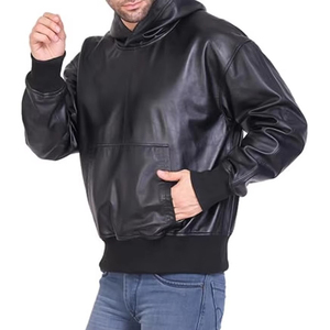 Veste à capuche en cuir véritable pour homme, design moderne et élégant, vêtement d'extérieur chaud pour l'hiver, confortable, décontracté, pour la moto et les activités de plein air - Product Image 1