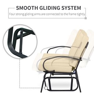 Outdoor Patio Glider Bench with Padded Cushions and Armrests 2-Person Courtyard <b>Swing</b> Rocking Chair with Sturdy Beige <b>Frame</b> - Product Image 5