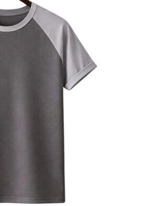 Camiseta de Hombre Raglan de Algodón con Cuello Redondo y Manga Corta, Gris Oscuro y Claro, Bicolor, Casual, de Verano, Lisa, Teñida, de Punto, con Logotipo Personalizado - Product Image 4