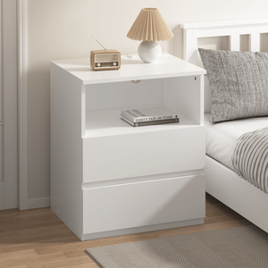 Set of 2 Fast USB C Charging End <b>Tables</b> Modern Wood <b>Storage</b> Cabinet with 2 Drawers Large <b>Storage</b> Nightstands for Sofa <b>Side</b> Use - Product Image 2