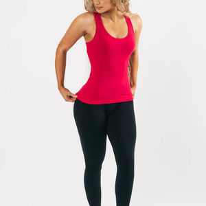 Camiseta sin mangas rosa para mujer, cuello redondo, color sólido, tejido de punto, spandex, poliéster, transpirable, estilo deportivo, longitud regular - Product Image 1