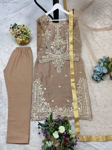Conjunto de Salwar Kameez Bordado en Seda, Traje Tradicional Pakistaní para Mujer, Vestido Floral con Cuentas para Bodas y Fiestas - Product Image 3