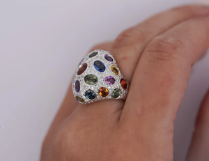Glam Women's Cocktail <b>Ring</b> With Oval Natural Gemstones Pave Setting 925 Silver Plated Party Jewelry Gift - Product Image 1