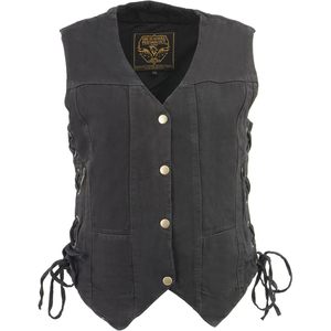 Chaleco Vaquero Clásico Negro MDL4020 de Cuero para Mujer 2025 con 6 Bolsillos Laterales y Cordones - Product Image 1