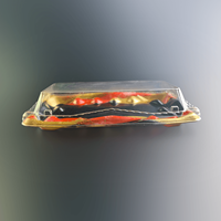 Contenants à sushi jetables BlissBloom en plastique, rectangulaires, design noir et or, couvercle transparent, emballage alimentaire à emporter