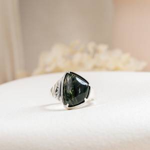 Anillo llamativo de ágata musgosa natural, plata de ley 925, anillo de cóctel vintage, joyería hecha a mano, regalo para mujer - Product Image 1
