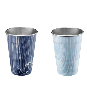Creative Handcrafted Stainless Steel <b>Metal</b> Round Shape Shinny Polished Sets Of 2 Drinking Glass Enamel Printed - Product Image 1