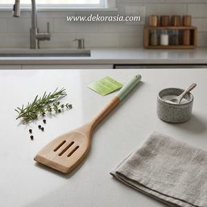 Nouvelle spatule carrée à fentes de couleur unie en bois avec poignée en silicone, compatible lave-vaisselle/micro-ondes/four, pour la cuisson et le service en cuisine - Product Image 5