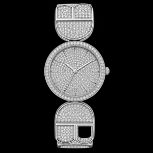 Montre de luxe ronde sertie de diamants, bracelet en acier inoxydable argenté, montre-bracelet à quartz pour hommes et femmes, style de mode haut de gamme, élégante - Product Image 1