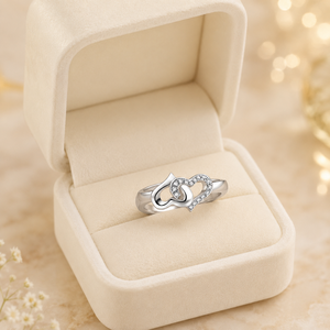 Twin Hearts Round Brilliant Cut Diamond Ring | White Gold Engagement Ring | Romantic Wedding Anniversary Fine Jewelry for Women - Product Image 4