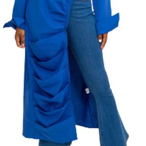 Women's Royal <b>Blue</b> Long Slit Shirt Custom Printed Side Split Casual <b>Tunic</b> Top Relaxed Fit Sorority Fashion Apparel Clothing - Product Image 4