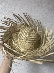 Vietnam Natural Bamboo <b>Straw</b> Adjustable Bucket <b>Hat</b> with Red Band Skull Embroidery Patch Adults Unisex Summer Beach Outdoor Party - Product Image 3