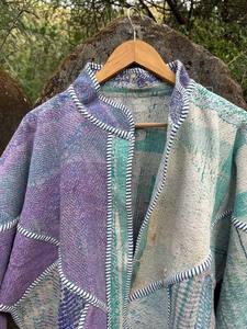 Reversible Cotton <b>Kantha</b> <b>Jacket</b> for Women – Lightweight Quilted Ethnic Layer with Traditional Hand Stitching - Product Image 3