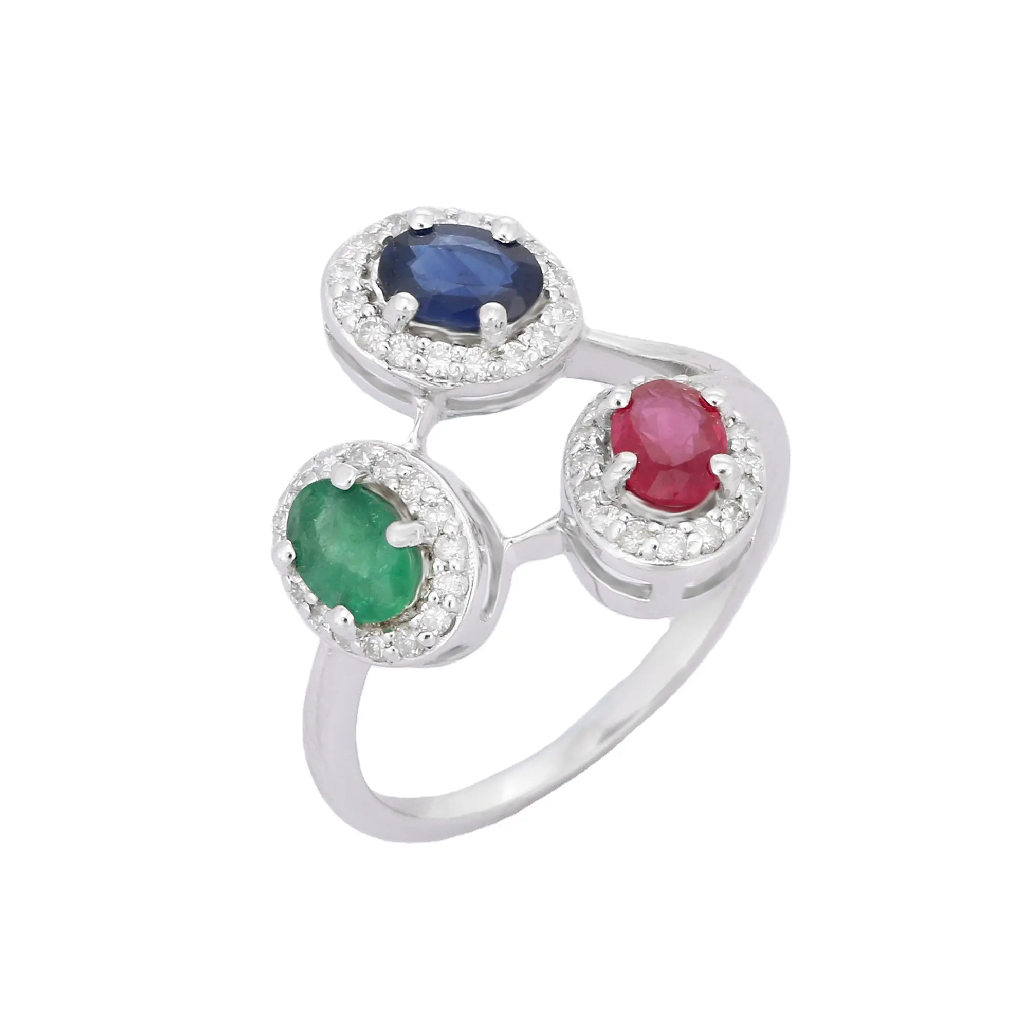 Trending-Anillo de Plata de Ley 925 con tres piedras, Esmeralda, rubí, zafiro azul, diamante, joya de compromiso, joyería hecha a mano