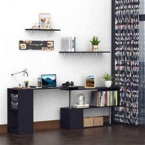Scrivania da Gaming Moderna a L Nera per PC, Tavolo Regolabile in Altezza con Libreria, Materiale Plastico Resistente - Product Image 1