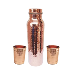 Handcrafted Hammered <b>Copper</b> Water <b>Bottle</b> Set with 2 Glasses | Pure <b>Copper</b> <b>Drinking</b> <b>Bottle</b> Ayurvedic Wellness & dailyuse Gift Set - Product Image 2