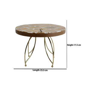 Modern Wood Resin Geometric Cake Stand Round Shape Dessert Display Platter With Gold Metal Legs For Party & Wedding Decor - Product Image 3