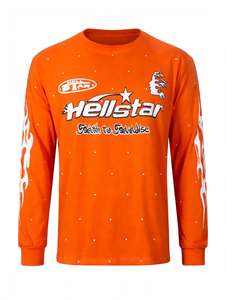 Custom <b>Bright</b> Orange Long Sleeve <b>T</b> <b>Shirt</b> Flame Sleeve Print Heavyweight Cotton Unisex Oversized Streetwear Graphic Tee Vintage - Product Image 1