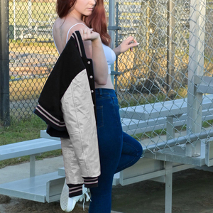 Womens Varsity Crop Jacket Royal Blue <b>Maroon</b> Letterman Style Bomber <b>Coat</b> Faux Leather Sleeves Casual Outerwear Ladies Fashion - Product Image 4