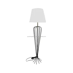 Lámpara de pie Soporte de alambre de metal Pantalla de lámpara de tela redonda con acabado de recubrimiento de polvo negro Diseño moderno para iluminación del hogar