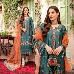 Tenues d'été pakistanaises et indiennes Shalwar Kameez en tissu de coton Lawn, pour les fêtes, avec des caractéristiques de séchage rapide, anti-plis et réversibles - Product Image 3