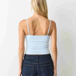 Women Light Blue Spaghetti Strap Tank <b>Top</b> Square Neck Knitted Casual <b>Crop</b> <b>Top</b> Solid Color Breathable Slim Fit - Product Image 3