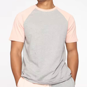 <b>Men's</b> Color Blocking Crew Neck <b>T</b>-<b>Shirt</b> Gray <b>Pink</b> Casual Summer Knitted 100% Cotton Short Sleeve Top - Product Image 6