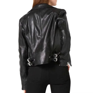 Women's <b>Genuine</b> Leather Moto Jacket With Zipper Closure And Spread Collar Full Sleeve Autumn Style - Product Image 2