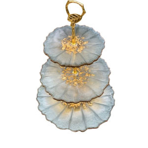 Soporte de Pastel de Resina Epoxi de 3 Niveles con Borde Dorado, Torre de Postres Artesanal con Diseño de Geoda para Bodas, Cumpleaños, Aniversarios y Mesas de Eventos - Product Image 2