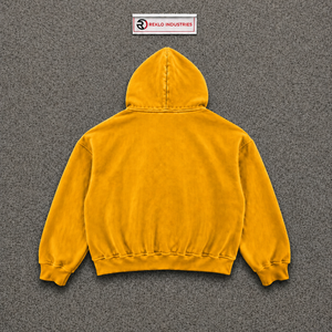 Yellow Oversized Distressed <b>Pullover</b> Hoodie Embroidered Streetwear Fleece Kangaroo Pocket Casual <b>Men's</b> 100% Cotton Breathable - Product Image 6