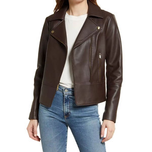 Classic Collar Solid Winter Knitted <b>Leather</b> Jacket Women Zipper Closure Warm Inner Lining Fashion Streetwear Casual Export - Product Image 1