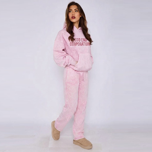 Ensemble de survêtement en molleton rose délavé pour femme Moto End Corporation – Sweat à capuche et pantalon décontracté coupe ample toutes saisons - Product Image 3