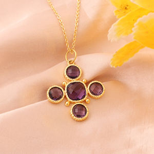 Nouveau collier tendance pour femme en laiton plaqué or 18 carats avec chaîne câble et pendentif croix en quartz améthyste violet, bijoux personnalisés - Product Image 2