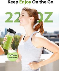 Licuadora para Smoothies, Licuadora y Molinillo Personal de 900W, Preparador de Smoothies con 3 Vasos Portátiles Libres de BPA para Alimentos de Bebé - Product Image 4