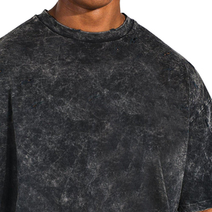 T-shirts décontractés pour hommes, style streetwear oversize hip-hop, effet délavé à l'acide, 100% coton épais, faible MOQ, t-shirt délavé à la pierre pour hommes - Product Image 3