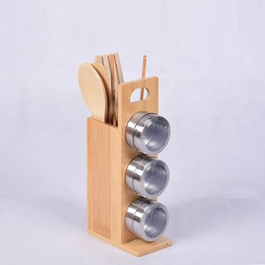 Bamboo <b>Spice</b> Rack with 6 Glass <b>Jars</b> - Natural Wood Kitchen Organizer Wholesale - Product Image 3