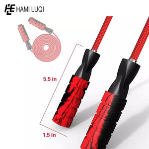 Corde à sauter en nylon rouge avec poignées en mousse noire, 3 m, durable, unisexe, pour exercice à domicile, avec roulement, non intelligente, sac à cordon inclus - Product Image 5