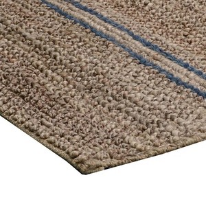 Tapis de salon rectangulaire en jute rayé, tissage plat, écologique, motif marron et bleu, à poils fins - Product Image 2
