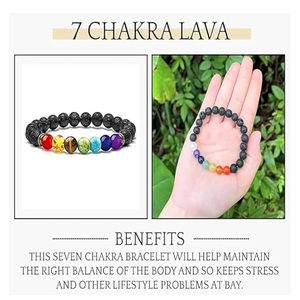 High quality Even Seven chakra Lava Gemstone Bead Bracelet Fashion Charm Jewelry for Men Women for Energy Meditation - Product Image 4