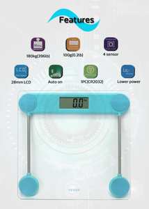 เครื่องชั่งน้ำหนักดิจิตอลแบบพกพา VENUS EPS-1002 สีฟ้า ขนาดกะทัดรัด โปร่งใส หน้าจอแสดงผลแบบดิจิตอล ใช้แบตเตอรี่ พลาสติก 6 มม. สำหรับชั่งน้ำหนักร่างกาย - Product Image 2